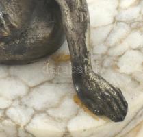 Gyümölcs kínáló. Ón szobor, alabástrom talapzaton. Jelzés nélkül. 23x18 cm