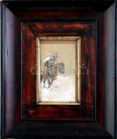 Olvashatatlan (Garay?) jelzéssel: Lovas katona. Akvarell, papír. Üvegezett, kissé kopott fa keretben, 15x12,5 cm