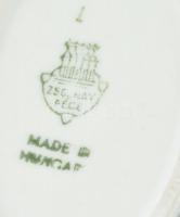 Zsolnay fogpiszkáló-/gyufatartó és tálka. Részben kézzel festett, jelzett, kis kopásnyomokkal, m: 5,...