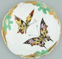 Haas & Czjzek Schlaggenwald csehszlovák porcelán tálka. Kézzel festett, jelzett (Bakosné kézifestés), kopásnyomokkal, d: 14,5 cm