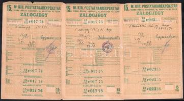 1944 M. Kir. Postatakarékpénztár 5 db zálogjegy különféle szőnyegek beadásáról