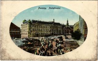 1914 Pozsony, Pressburg, Bratislava; Postahivatal, piac / post office, market (Rb)
