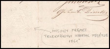 1867 Moson megye, házassági szerződés 5 fl okmánybélyeggel, szárazpecséttel