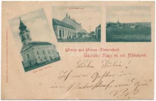 1899 (Vorläufer) Nagyszentmihály, Nagy-Német-Szentmihály, Großpetersdorf; Röm. kath. Kirche, Bahnhofstrasse / templom, Vasút utca / church, street (EB)