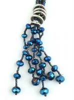 Kék kristály gyöngyös nyaklánc, h: 41 cm