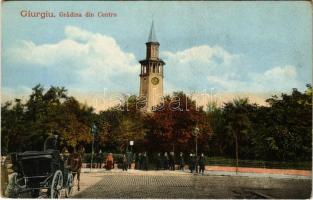 Giurgiu, Gyurgyevó, Gyurgyó; Gradina din Centru / park, horse chariot, clock tower