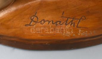 Donáth László: Art Deco lány, színes mázakkal festett kerámia, jelzett, kopott, sérült, m:32cm