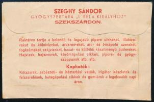 Szeghy Sándor "I. Béla Király" gyógyszertára Szekszárd receptboríték