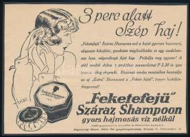 cca 1920-1940 Feketefejű száraz Schampoon gyors hajmosás víz nélkül,Schwarzkopf illusztrált reklám kartonra kasírozva, 13x18 cm