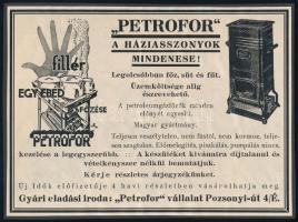 cca 1920-1940 Petrofor a háziasszonyok mindenese! Legolcsóbban főz, süt, és fűt., illusztrált petroleumgázfőző reklám kartonra kasírozva, 14x19 cm
