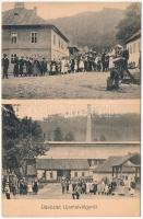 1917 Újantalvölgy, Utekác; utcakép a falubeliekkel, üveggyár. Karinger Károly fényképész / street view with the villagers, glass factory