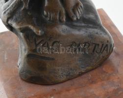 Damkó József (1872-955): Mosónő a vág partján. Öntött, patinázott, bronz, kopott, jelzett, márvány t...