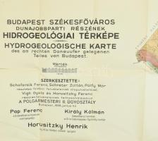 1939 Budapest székesfőváros dunajobbparti részének hidrogeológiai térképe, szakadással, 91×120 cm