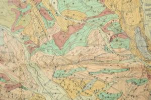 1939 Budapest székesfőváros dunajobbparti részének hidrogeológiai térképe, szakadással, 91×120 cm