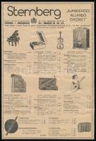 cca 1920 Sternberg Kir. Udvari hangszergyár hangszer árjegyzéke, kartonra kasírozva, 28x19 cm