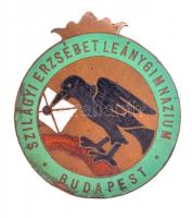 DN Szilágyi Erzsébet Leánygimnázium Budapest zománcozott bronz jelvény, WALTHER E BUDAPEST - TÖRV. VÉDVE (34x31mm) T:2 zománchiba