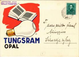 1935 Tungsram Opal villanykörte reklám képeslap / light bulb advertisment postcard s: Csemiczky Tihamér