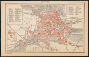 cca 1900 Sopron város térképe, 1:15.600, Pallas Nagy Lexikona, Bp., Pallas Rt.-ny, 14x21 cm