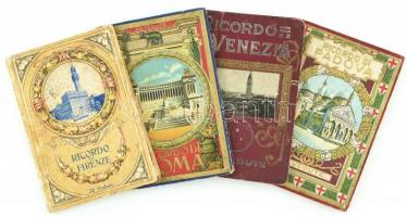 cca 1900-1920 Ricordo di Firenze, Roma, Venezia, Padova képes leporelló, 4 db, közte sérült