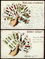 Kártya, 5 db lap / Playing cards, 5 old cards