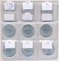 1893-1916. 1K Ag "Ferenc József" (8xklf) benne 1893, 1894, 1895, 1896 valamint 1912, 1914,...