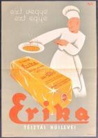 cca 1930 Erika tésztás húsleves, reklámplakát, Marics Zoltán grafikája, hajtott, de szép állapotban, ritka, 44×30,5 cm
