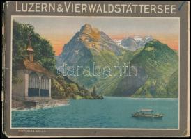 cca 1910-1920 Luzern & Vierwaldstättersee, album 40 db fekete-fehér képpel, Photoglob Zürich, nagyrészt szétvált borítóval és kötéssel, a lapok kijárnak