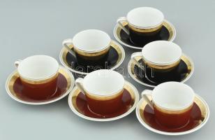 6 db Omnia reklámos retró mokkás porcelán csésze aljjal. Matricás, jelzett, kopásnyomokkal.