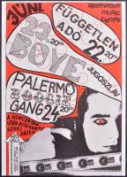 cca 1989 Független Adó, Palermó Boogie Gang zenekarok fellépése a budapesti Fekete Lyuk alternatív zenei klubban, műsorplakát, Botka Tibor grafikája, szép állapotban, 41×29,5 cm
