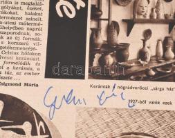 Gorka Lívia keramikus két autográf aláírása a vele foglalkozó újságriporton