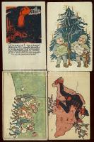 4 db grafikai lap Bíró szignóval / 4 political propaganda cards signed: Bíró