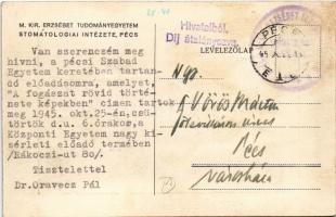 1945 Pécs, M. kir. Erzsébet Tudományegyetem Stomatológiai Intézete (felületi sérülés / surface damag...