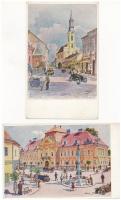 Székesfehérvár - 2 db RÉGI művészlap Márton J. szignóval / 2 pre-1945 art postcards signed by J. Márton