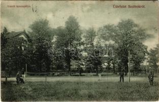 1908 Szolnok, Vasúti teniszpálya, teniszező vasutasok (fl)