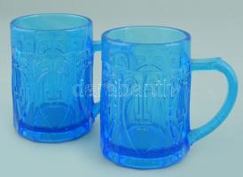 Artésia Budapest jelzett, kék szódásüveg 2db füles kék pohárral, kopott, m:27 és 8 cm