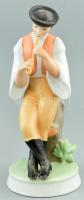 Zsolnay furulyázó juhász, kézzel festett, jelzett, kopásnyomokkal, m: 26 cm