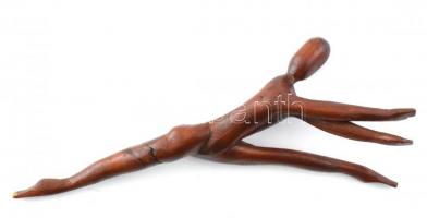 Tornászlány, faragott fa, kopott, jelzés nélkül, hiányos, sérült, h:27cm