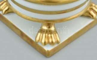 Herendi aranyozott porcelán oroszlánlábas váza. Kézzel festett, jelzett, kopással. d: 14,5 cm , m: 1...