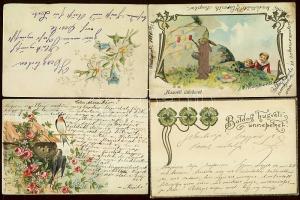 23 db dombornyomású szecessziós litho képeslap / 23 embossed litho postcards