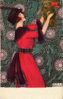 Art Nouveau fashion lady. B.K.W.I. 621-1. s: Mela Koehler