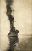 1916 SMS Helgoland az Osztrák-Magyar Haditengerészet Helgoland-osztályú gyorscirkálója az áttörés után/ K.u.K. Kriegsmarine, SMS Helgoland nach dem Durchbruche am 19. Dezember 1915. / WWI Austro-Hungarian Navy, SMS Helgoland light cruiser. photo + &quot;MARINEFELDPOSTAMT&quot;