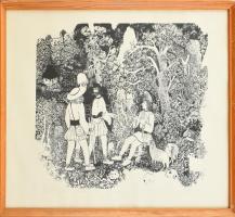 Berki Viola (1932-2001): A kis fehér pekulár balladája. Szitanyomat, papír, jelzett, üvegezett fakeretben, 33×40 cm
