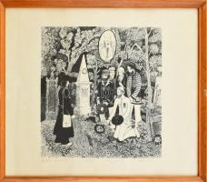 Berki Viola (1932-2001): Hódolat a hősöknek. (100/80) Szitanyomat, papír, jelzett, üvegezett fakeretben, 30×33 cm