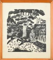 Berki Viola (1932-2001): János vitéz Iluskával.Szitanyomat, papír, jelzett, üvegezett fakeretben, 40×31 cm