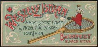 cca 1910 Veszely István budapesti sportcikk raktár szecessziós számolócédulája, szép állapotban