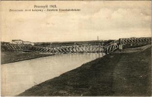 1915 Przemysl, Zniszczony most kolejowy / Zerstörte Eisenbahnbrücke / destroyed railway bridge (wet damage)
