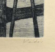 Kádár György (1912-2002): Asztal, szék. Rézkarc, papír, jelzett. feltekert állapotban, 29x19 cm