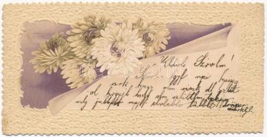 1901 Csipke hatású dombornyomott virágos litho üdvözlőlap / Lace style ermbossed litho greeting art postcard (fl)