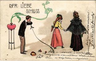 1901 Der Liebe Schluss. Serie Das süsse Joch der Liebe No. 3. / Szerelem vége / The end of love. Art Nouveau, litho s: Hans Stanke (?)