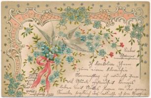 1902 Csipke hatású dombornyomott virágos litho üdvözlőlap / Lace style ermbossed litho greeting art postcard